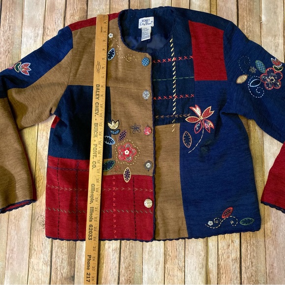 Vintage Koret City Blues L Lined Collarless Women’s Jacket Patchwork Cardigan - Picture 3 of 8
